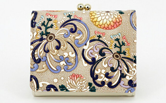 【ふるさと納税】【文庫屋大関】三つ折りミニ財布　乱菊（青紫）【皮革工芸品】 ファッション 小物 民芸品 お札 カード 小銭 手のひらサイズ コンパクト 大人かわいい 牛革 手作り 国産 　お届け：発送可能時期より順次配送 サムネイル2