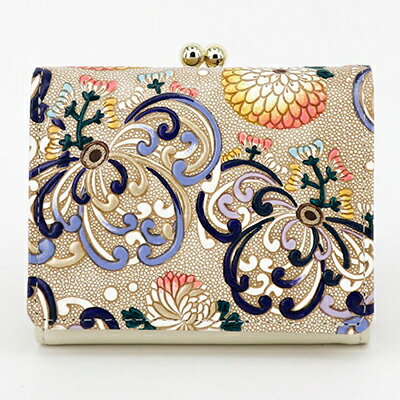 【文庫屋大関】三つ折りミニ財布　乱菊（青紫）【皮革工芸品】 ファッション 小物 民芸品 お札 カード 小銭 手のひらサイズ コンパクト 大人かわいい 牛革 手作り 国産 　お届け：発送可能時期より順次配送