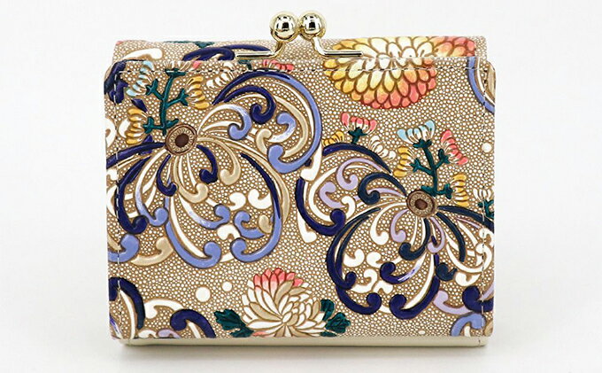 【ふるさと納税】【文庫屋大関】三つ折りミニ財布　乱菊（青紫）【皮革工芸品】 ファッション 小物 民芸品 お札 カード 小銭 手のひらサイズ コンパクト 大人かわいい 牛革 手作り 国産 　お届け：発送可能時期より順次配送 サムネイル3