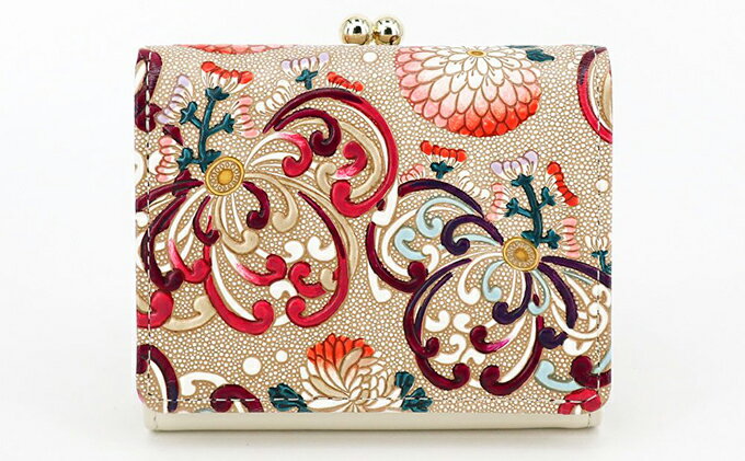 【ふるさと納税】【文庫屋大関】三つ折りミニ財布　乱菊（赤紫）【皮革工芸品】 ファッション 小物 民芸品 お札 カード 小銭 手のひらサイズ コンパクト 大人かわいい 牛革 手作り 国産 　お届け：発送可能時期より順次配送 サムネイル2