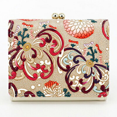 【文庫屋大関】三つ折りミニ財布　乱菊（赤紫）【皮革工芸品】 ファッション 小物 民芸品 お札 カード 小銭 手のひらサイズ コンパクト 大人かわいい 牛革 手作り 国産 　お届け：発送可能時期より順次配送