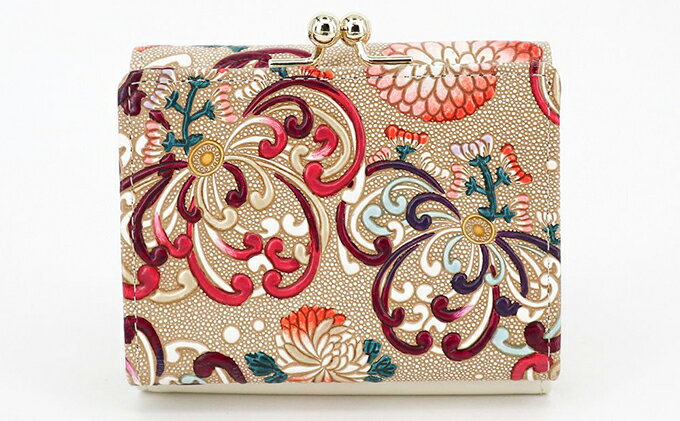 【ふるさと納税】【文庫屋大関】三つ折りミニ財布　乱菊（赤紫）【皮革工芸品】 ファッション 小物 民芸品 お札 カード 小銭 手のひらサイズ コンパクト 大人かわいい 牛革 手作り 国産 　お届け：発送可能時期より順次配送 サムネイル3