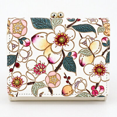 【文庫屋大関】三つ折りミニ財布　梅花（メイホア）【皮革工芸品】 ファッション 小物 民芸品 お札 カード 小銭 手のひらサイズ コンパクト 大人かわいい 牛革 手作り 国産 　お届け：発送可能時期より順次配送