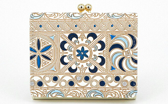 【ふるさと納税】【文庫屋大関】三つ折りミニ財布　錦紗（青）【皮革工芸品】 ファッション 小物 民芸品 お札 カード 小銭 手のひらサイズ コンパクト 大人かわいい 牛革 手作り 国産 　お届け：発送可能時期より順次配送 サムネイル2