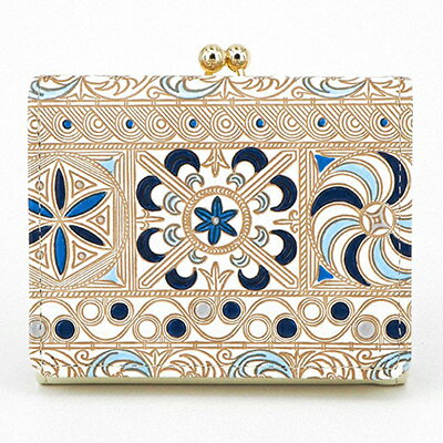 【文庫屋大関】三つ折りミニ財布　錦紗（青）【皮革工芸品】 ファッション 小物 民芸品 お札 カード 小銭 手のひらサイズ コンパクト 大人かわいい 牛革 手作り 国産 　お届け：発送可能時期より順次配送