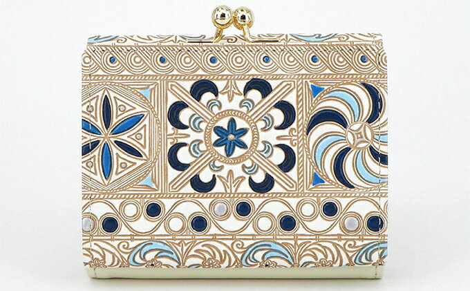 【ふるさと納税】【文庫屋大関】三つ折りミニ財布　錦紗（青）【皮革工芸品】 ファッション 小物 民芸品 お札 カード 小銭 手のひらサイズ コンパクト 大人かわいい 牛革 手作り 国産 　お届け：発送可能時期より順次配送 サムネイル3