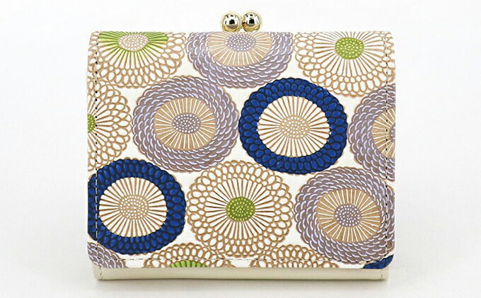 【ふるさと納税】【文庫屋大関】三つ折りミニ財布　笠菊（水明）【皮革工芸品】 ファッション 小物 民芸品 お札 カード 小銭 手のひらサイズ コンパクト 厄除け 牛革 手作り 大人可愛い 　お届け：発送可能時期より順次配送 サムネイル2