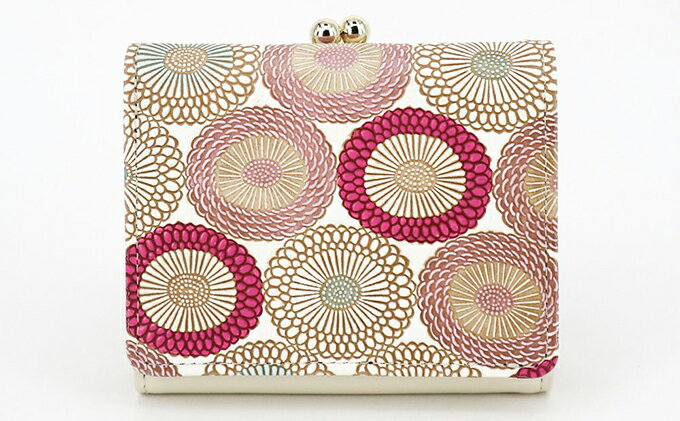 【ふるさと納税】【文庫屋大関】三つ折りミニ財布　笠菊（桃花）【皮革工芸品】 ファッション 小物 民芸品 お札 カード 小銭 手のひらサイズ コンパクト 厄除け 牛革 手作り 大人可愛い 　お届け：発送可能時期より順次配送 サムネイル2