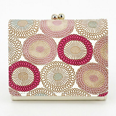 【文庫屋大関】三つ折りミニ財布　笠菊（桃花）【皮革工芸品】 ファッション 小物 民芸品 お札 カード 小銭 手のひらサイズ コンパクト 厄除け 牛革 手作り 大人可愛い 　お届け：発送可能時期より順次配送