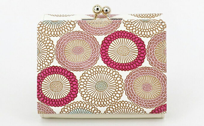 【ふるさと納税】【文庫屋大関】三つ折りミニ財布　笠菊（桃花）【皮革工芸品】 ファッション 小物 民芸品 お札 カード 小銭 手のひらサイズ コンパクト 厄除け 牛革 手作り 大人可愛い 　お届け：発送可能時期より順次配送 サムネイル3