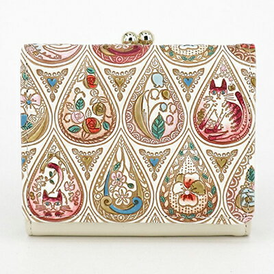 【文庫屋大関】三つ折りミニ財布　花と猫（ローズ）【皮革工芸品】 ファッション 小物 民芸品 お札 カード 小銭 手のひらサイズ コンパクト 蝶々 牛革 手作り 国産 　お届け：発送可能時期より順次配送