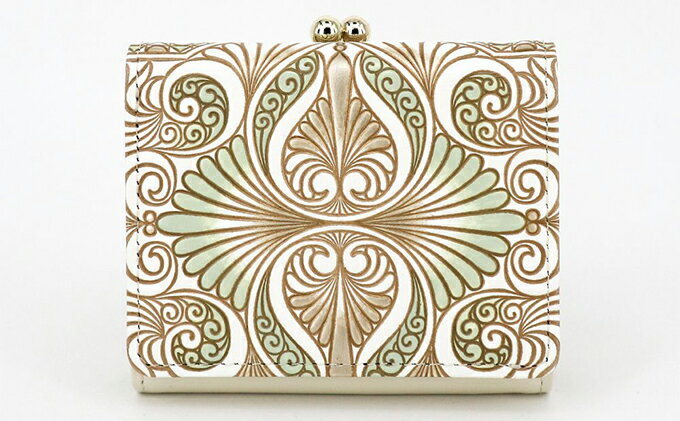 【ふるさと納税】【文庫屋大関】三つ折りミニ財布　ロカイユ（ペールカーキ）【皮革工芸品】 ファッション 小物 民芸品 お札 カード 小銭 手のひらサイズ コンパクト 大人かわいい 牛革 手作り 国産 　お届け：発送可能時期より順次配送 サムネイル2