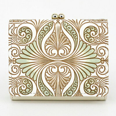 【文庫屋大関】三つ折りミニ財布　ロカイユ（ペールカーキ）【皮革工芸品】 ファッション 小物 民芸品 お札 カード 小銭 手のひらサイズ コンパクト 大人かわいい 牛革 手作り 国産 　お届け：発送可能時期より順次配送