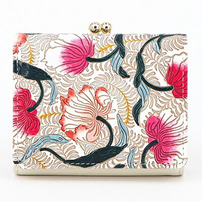 【文庫屋大関】三つ折りミニ財布　ノースガーデン（コーラル）【皮革工芸品】 ファッション 小物 民芸品 お札 カード 小銭 手のひらサイズ コンパクト 牛革 手作り 国産 　お届け：発送可能時期より順次配送