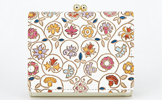 【ふるさと納税】【文庫屋大関】三つ折りミニ財布　金唐小花【皮革工芸品】 ファッション 小物 民芸品 お札 カード 小銭 手のひらサイズ コンパクト 大人かわいい 牛革 手作り 国産 　お届け：発送可能時期より順次配送 サムネイル2