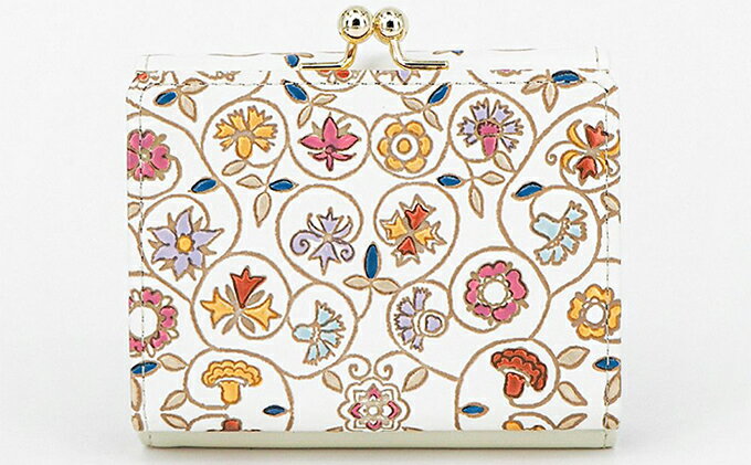 【ふるさと納税】【文庫屋大関】三つ折りミニ財布　金唐小花【皮革工芸品】 ファッション 小物 民芸品 お札 カード 小銭 手のひらサイズ コンパクト 大人かわいい 牛革 手作り 国産 　お届け：発送可能時期より順次配送 サムネイル3