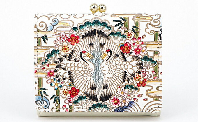 【ふるさと納税】【文庫屋大関】三つ折りミニ財布　むかい鶴【皮革工芸品】 ファッション 小物 民芸品 お札 カード 小銭 手のひらサイズ コンパクト 亀甲文様 牛革 手作り 国産 　お届け：発送可能時期より順次配送 サムネイル2