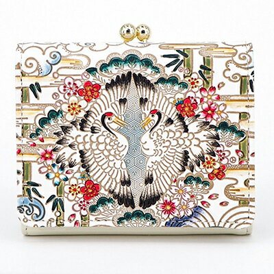 【文庫屋大関】三つ折りミニ財布　むかい鶴【皮革工芸品】 ファッション 小物 民芸品 お札 カード 小銭 手のひらサイズ コンパクト 亀甲文様 牛革 手作り 国産 　お届け：発送可能時期より順次配送