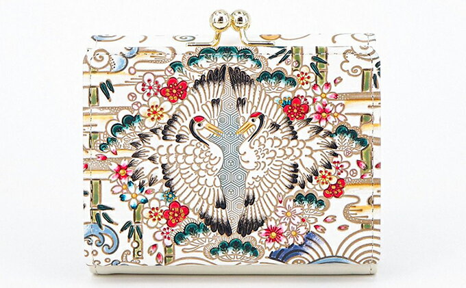 【ふるさと納税】【文庫屋大関】三つ折りミニ財布　むかい鶴【皮革工芸品】 ファッション 小物 民芸品 お札 カード 小銭 手のひらサイズ コンパクト 亀甲文様 牛革 手作り 国産 　お届け：発送可能時期より順次配送 サムネイル3