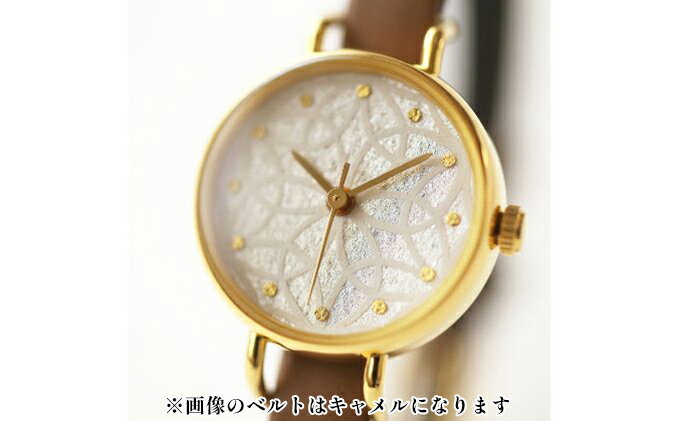 【ふるさと納税】すみだ北斎美術館オリジナル 北斎 新形小紋帳 輪ちがい麻の葉 腕時計レディース ゴールド ファッション小物 シンプル デザイン 伝統素材 手作業 7mm幅 女性標準サイズ サムネイル2