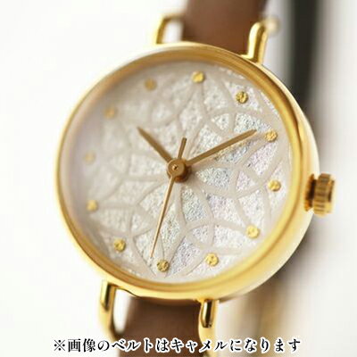 すみだ北斎美術館オリジナル 北斎 新形小紋帳 輪ちがい麻の葉 腕時計レディース ゴールド ファッション小物 シンプル デザイン 伝統素材 手作業 7mm幅 女性標準サイズ