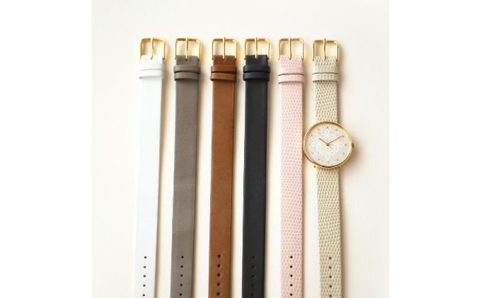 【ふるさと納税】すみだ北斎美術館オリジナル 北斎 新形小紋帳 わちがひの四ツはなびし 腕時計ユニセックス ゴールド ファッション小物 シンプル デザイン 伝統素材 手作業 15mm幅 女性標準サイズ サムネイル3