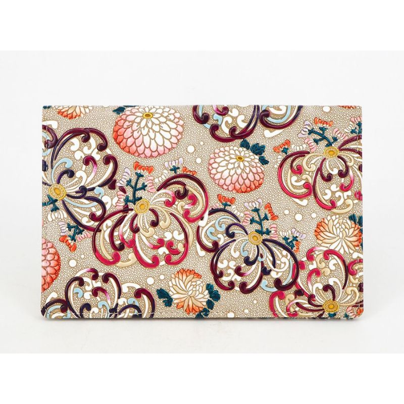 ケース パーソナルホルダー 乱菊 赤紫 文庫屋大関 ポーチ 通帳ケース 通帳入れ カードケース パスケース 通帳 収納 保管ケース 本革 革 皮革 工芸品 工芸 雑貨 和柄 和 日本製 東京　お届け：発送可能時期より順次配送