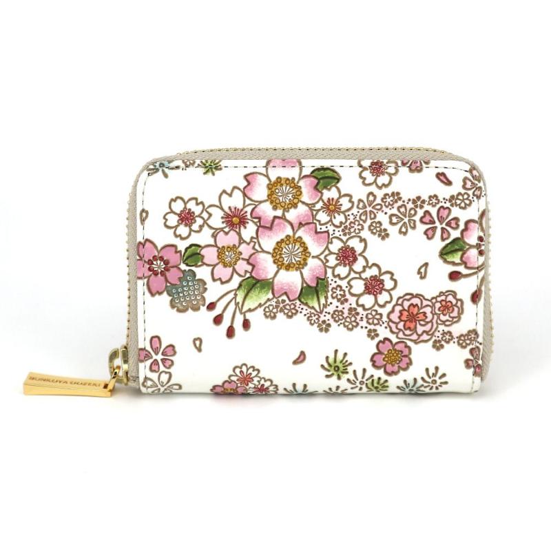 【文庫屋大関】ファスナー 小銭入れ かすみ桜【皮革工芸品】財布 牛革 コンパクト 東京　お届け：発送可能時期より順次配送