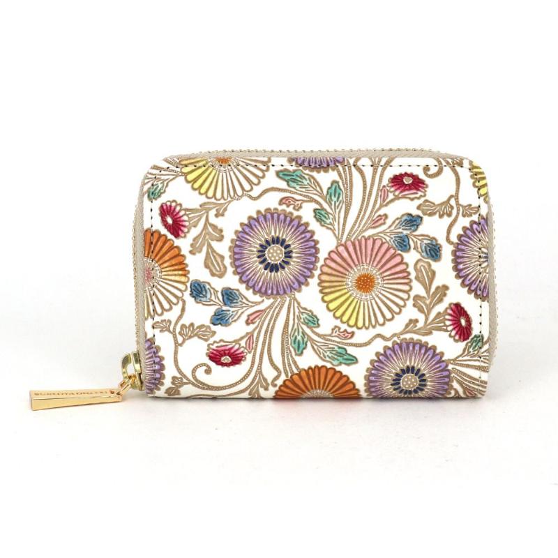【文庫屋大関】ファスナー 小銭入れ 更紗菊【皮革工芸品】財布 牛革 コンパクト 東京　お届け：発送可能時期より順次配送