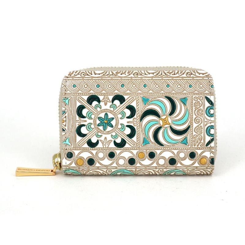 【文庫屋大関】ファスナー 小銭入れ 錦紗＜緑＞【皮革工芸品】財布 牛革 コンパクト 東京　お届け：発送可能時期より順次配送