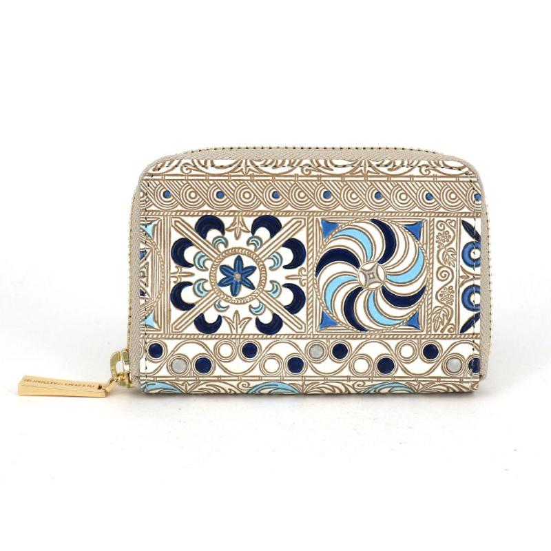 【文庫屋大関】ファスナー 小銭入れ 錦紗＜青＞【皮革工芸品】財布 牛革 コンパクト 東京　お届け：発送可能時期より順次配送