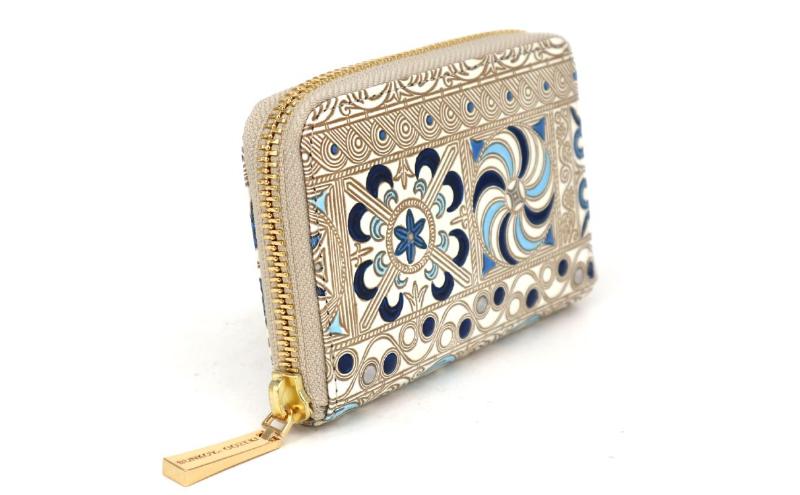 【ふるさと納税】【文庫屋大関】ファスナー 小銭入れ 錦紗＜青＞【皮革工芸品】財布 牛革 コンパクト 東京　お届け：発送可能時期より順次配送 サムネイル3