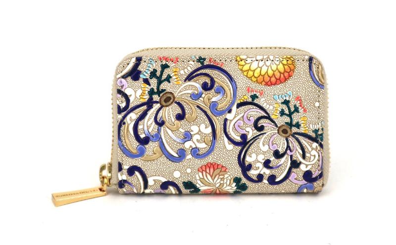 【ふるさと納税】【文庫屋大関】ファスナー 小銭入れ 乱菊＜青紫＞【皮革工芸品】財布 牛革 コンパクト 東京　お届け：発送可能時期より順次配送 サムネイル2