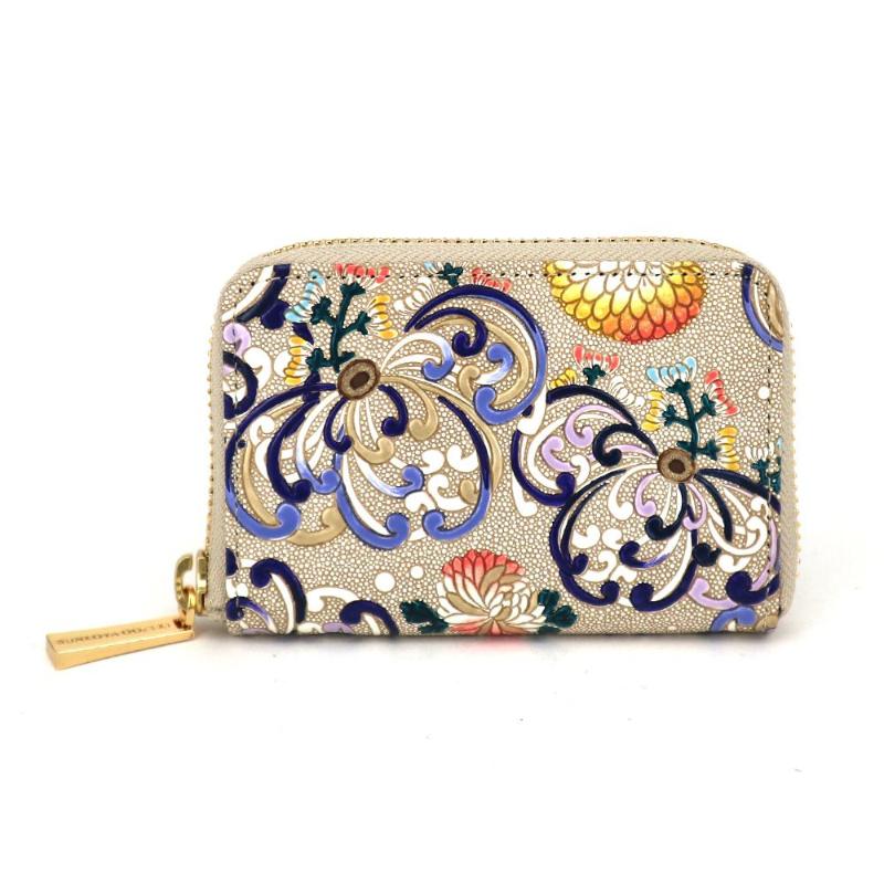 【文庫屋大関】ファスナー 小銭入れ 乱菊＜青紫＞【皮革工芸品】財布 牛革 コンパクト 東京　お届け：発送可能時期より順次配送