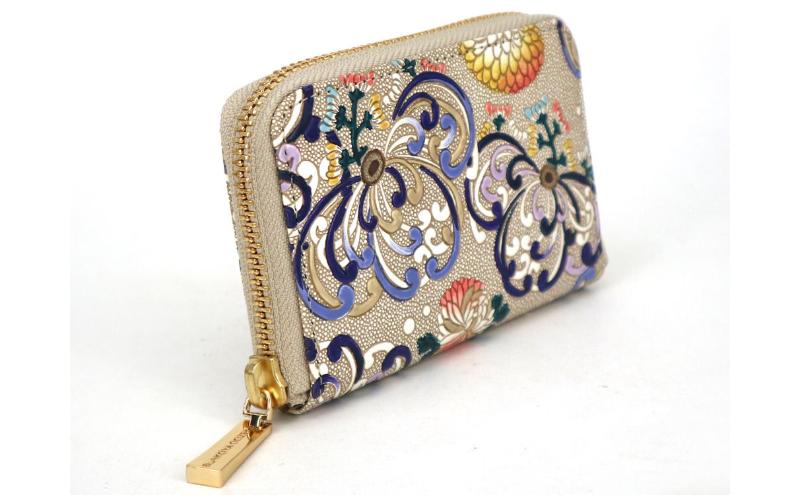 【ふるさと納税】【文庫屋大関】ファスナー 小銭入れ 乱菊＜青紫＞【皮革工芸品】財布 牛革 コンパクト 東京　お届け：発送可能時期より順次配送 サムネイル3