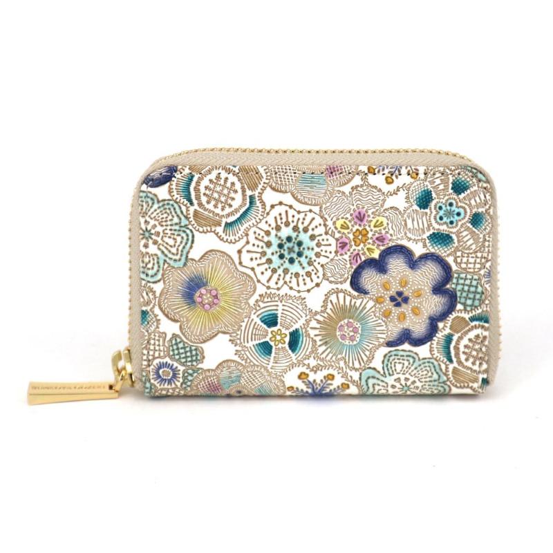 【文庫屋大関】ファスナー 小銭入れ 春らんまん＜瑠璃＞【皮革工芸品】財布 牛革 コンパクト 東京　お届け：発送可能時期より順次配送
