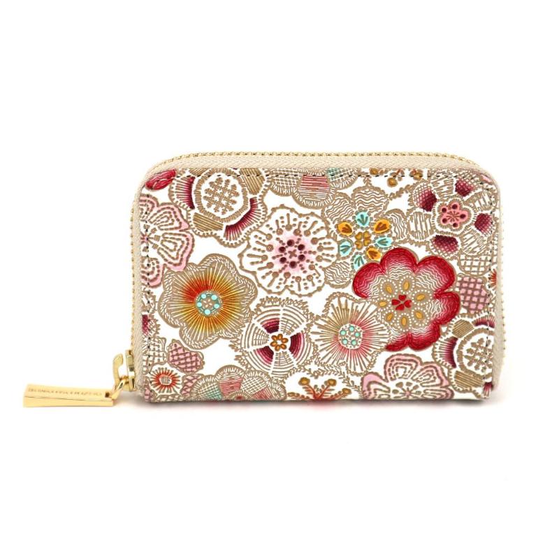 【文庫屋大関】ファスナー 小銭入れ 春らんまん＜茜＞【皮革工芸品】財布 牛革 コンパクト 東京　お届け：発送可能時期より順次配送