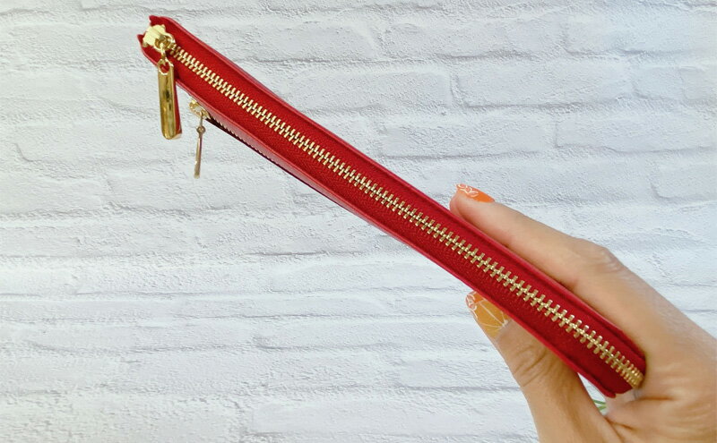 【ふるさと納税】薄くて軽くて大容量なL字長財布 14枚カードポケット 牛革 シュリンク レッド サムネイル3