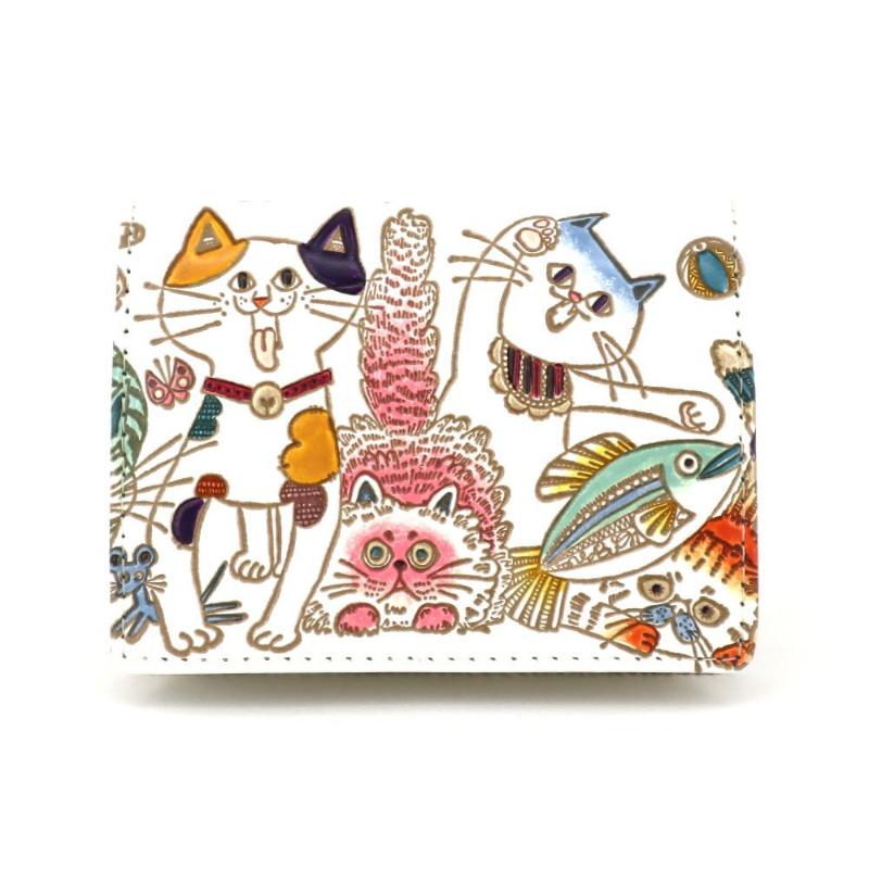 【文庫屋大関】箱まち小銭入れ ネコ集合【皮革工芸品】 革製品 工芸品 民芸品 牛革 財布 小銭入れ 小物入れ お祝い ギフト プレゼント 墨田区 東京都　お届け：発送可能時期より順次配送