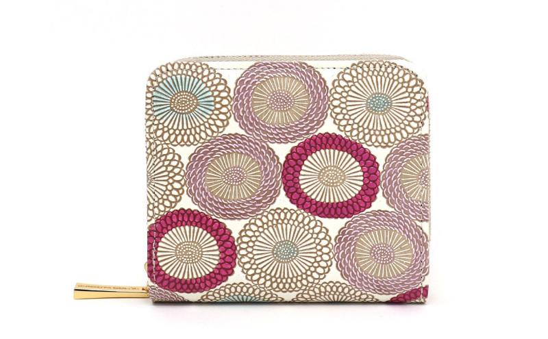 【ふるさと納税】【文庫屋大関】二つ折りファスナーミニ財布 笠菊＜桃花＞【皮革工芸品】財布 二つ折り 小物 お札 カード 小銭 コンパクト 牛革 手作り 日本製 墨田区 東京都　お届け：発送可能時期より順次配送 サムネイル2