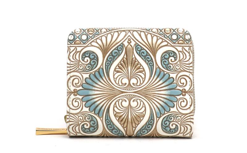 【ふるさと納税】【文庫屋大関】二つ折りファスナーミニ財布 ロカイユ＜ブルーグレー＞【皮革工芸品】財布 二つ折り 小物 お札 カード 小銭 コンパクト 牛革 手作り 日本製 墨田区 東京都　お届け：発送可能時期より順次配送 サムネイル2