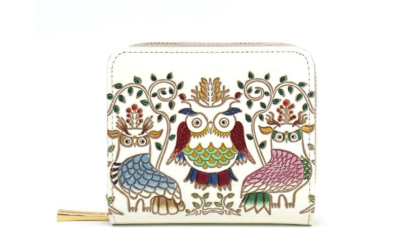 【ふるさと納税】【文庫屋大関】二つ折りファスナーミニ財布 ふくろう【皮革工芸品】財布 二つ折り 小物 お札 カード 小銭 コンパクト 牛革 手作り 日本製 墨田区 東京都　お届け：発送可能時期より順次配送 サムネイル2