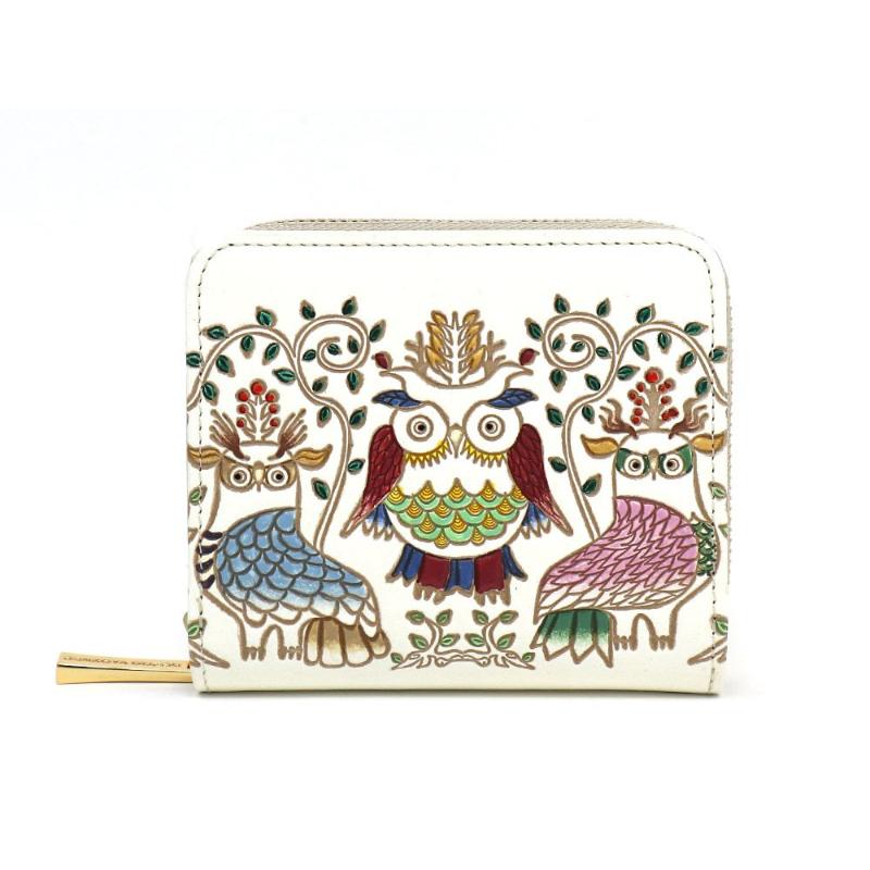 【文庫屋大関】二つ折りファスナーミニ財布 ふくろう【皮革工芸品】財布 二つ折り 小物 お札 カード 小銭 コンパクト 牛革 手作り 日本製 墨田区 東京都　お届け：発送可能時期より順次配送