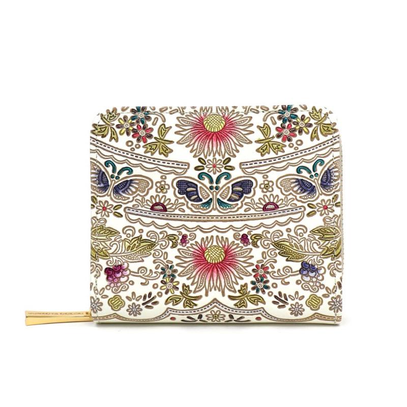 【文庫屋大関】二つ折りファスナーミニ財布 茉莉花＜珊瑚＞【皮革工芸品】財布 二つ折り 小物 お札 カード 小銭 コンパクト 牛革 手作り 日本製 墨田区 東京都　お届け：発送可能時期より順次配送