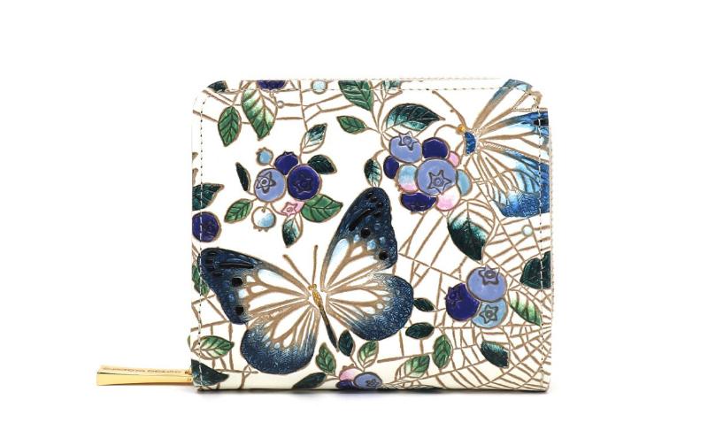 【ふるさと納税】【文庫屋大関】二つ折りファスナーミニ財布 ブルーベリーは願う＜ネイビー＞【皮革工芸品】財布 二つ折り 小物 お札 カード 小銭 コンパクト 牛革 手作り 日本製 墨田区 東京都　お届け：発送可能時期より順次配送 サムネイル2