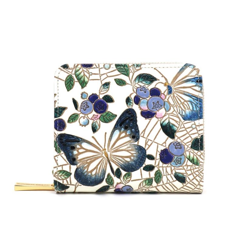 【文庫屋大関】二つ折りファスナーミニ財布 ブルーベリーは願う＜ネイビー＞【皮革工芸品】財布 二つ折り 小物 お札 カード 小銭 コンパクト 牛革 手作り 日本製 墨田区 東京都　お届け：発送可能時期より順次配送