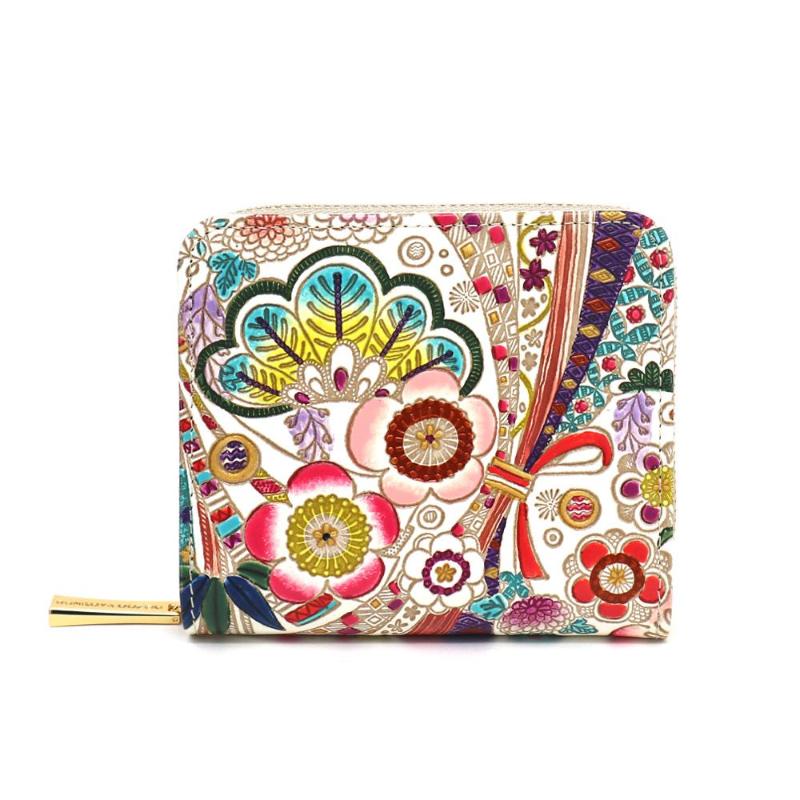 【文庫屋大関】二つ折りファスナーミニ財布 華熨斗【皮革工芸品】財布 二つ折り 小物 お札 カード 小銭 コンパクト 牛革 手作り 日本製 墨田区 東京都　お届け：発送可能時期より順次配送