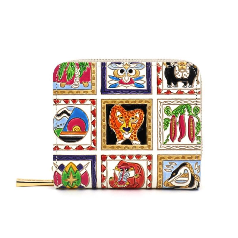 【文庫屋大関】二つ折りファスナーミニ財布 アフリカ【皮革工芸品】財布 二つ折り 小物 お札 カード 小銭 コンパクト 牛革 手作り 日本製 墨田区 東京都　お届け：発送可能時期より順次配送
