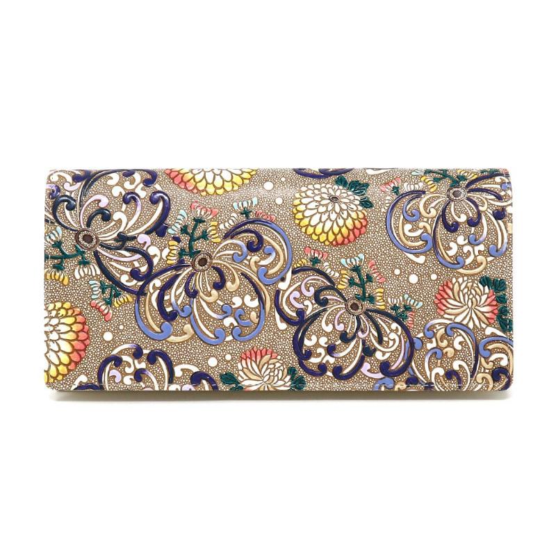 【文庫屋大関】束入れ 乱菊＜青紫＞【皮革工芸品】 財布 お札 お札入れ 長財布 カード 小銭 牛革 手作り 日本製 墨田区 東京都