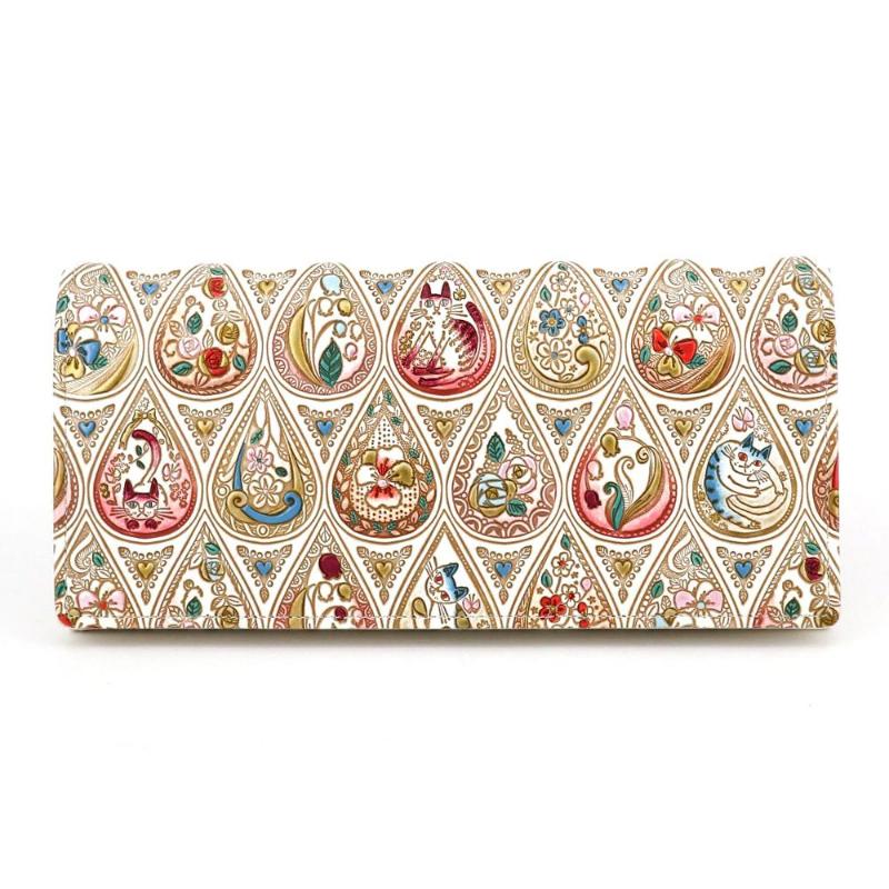 【文庫屋大関】束入れ 花と猫＜ローズ＞【皮革工芸品】 財布 お札 お札入れ 長財布 カード 小銭 牛革 手作り 日本製 墨田区 東京都